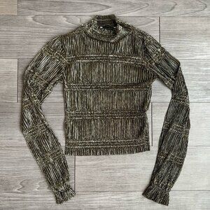 Urban Outfitters Metallic Gold Sheer Mock Neck Long Sleeve Shirt Size XS